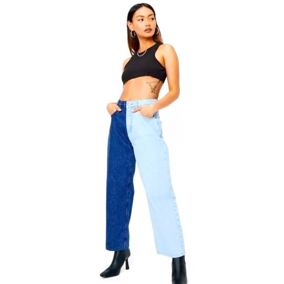 Wild Fable - Two Tone Leg  Fun High Rise Waisted Wide Leg Ankle Jeans Size 2 - Picture 1 of 12